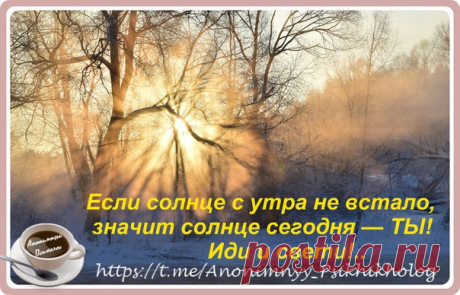 Удивительно когда ты солнце - ты светишься, светишь, греешь - 
и все вокруг чувствуют это идут к тебе... Объяви сейчас хотя бы 
на один день - "я Солнце" и освети окружающим эту позднюю
осень - полезно для здоровья и не только.

#настроение #будь
https://t.me/Anonimnyy_Psikhikholog