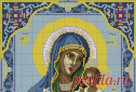 Ч1 Образ Богородицы Неувядаемый Цвет. Цветная схема для вышивки крестиком бисером