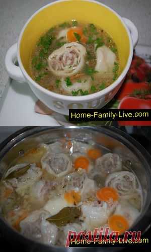 Суп с мясными рулетами - Кулинарные рецепты