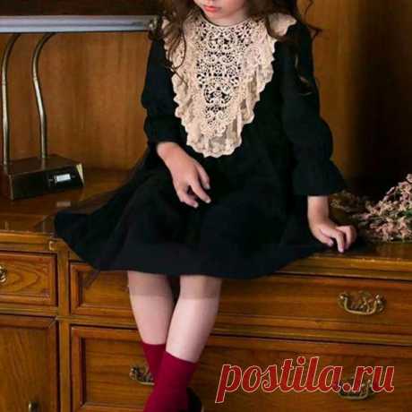 Girl's Lace & Bead Accented Princess Dress in Black - PatPat