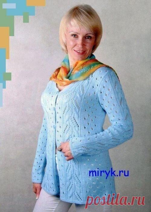 ГОЛУБОЙ ЖАКЕТ СПИЦАМИ «AZURE»