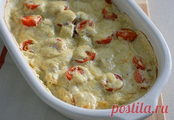 Треска запечённая с сыром и томатами