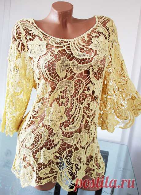 TUNIKA BLUSE ÜBERWURF HÄKEL SPITZE GELB EG ca 40 42 44 NEU Kollek 2014 | eBay