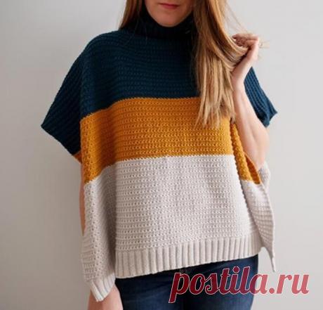 Очень простое пончо спицами - перевод описания | Вязание и творчество | Яндекс Дзен