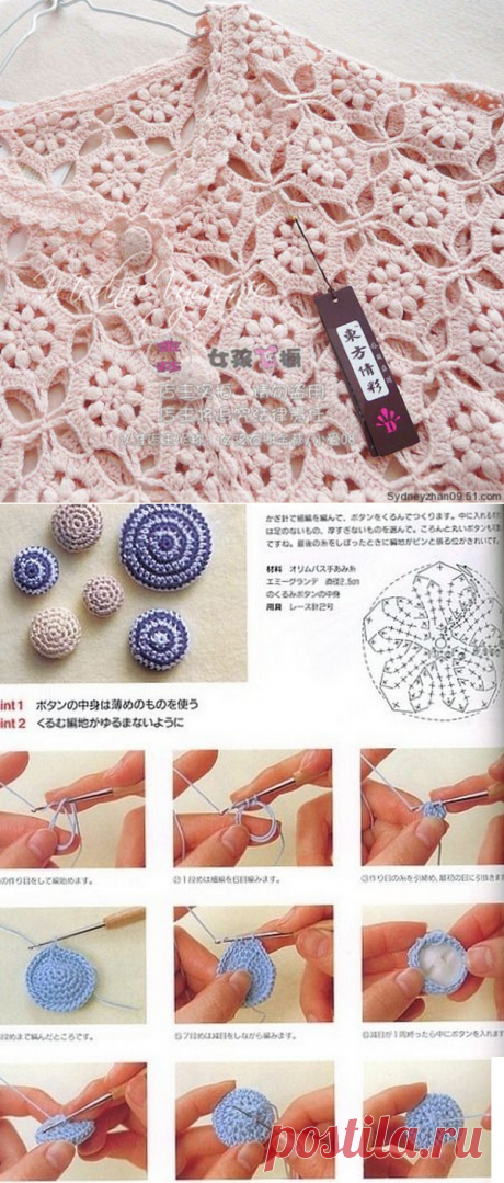 Кофточка кимоно круглыми мотивами - Модное вязание