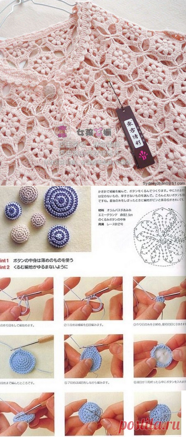 Кофточка кимоно круглыми мотивами - Модное вязание