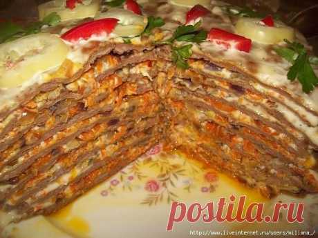 Вкусный печёночный торт.