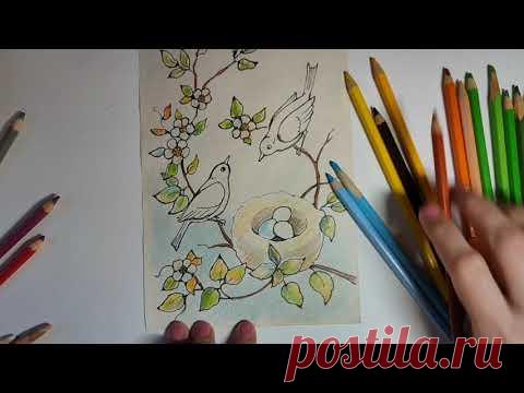 Рисуем открытку с птичками в старинном стиле. Часть 3