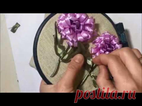 Хризантема вышитая лентами (объемная) / Chrysanthemum embroidered with ribbons (three-dimensional)