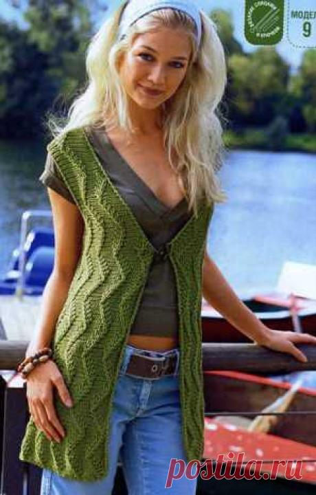 Зеленый жилет Вязание спицами, крючком, уроки вязания | Портал шитье и вязание для каждого - Textiles.kz