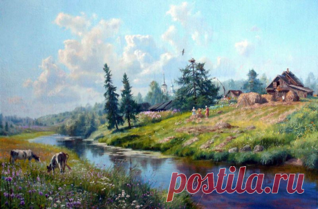 луг.околица.домишко. худ.Василий Жданов.