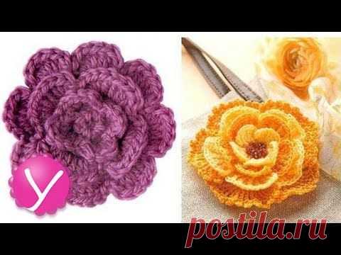 Вязание крючком. Вязание двухслойного цветка.