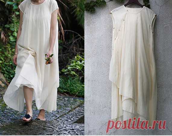 Cream White multi layers Irregular maxi loose cotton от BonLife