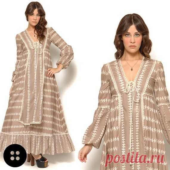 70s Gunne Sax Dress Mauve Cherub Novelty Print Bishop Sleeves Victorian / Boho…