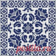 Blue tile | Chart for cross stitch or filet crochet.