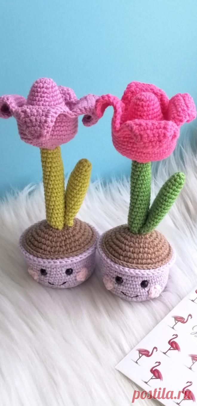 PDF Тюльпан крючком. FREE crochet pattern; Аmigurumi flower patterns. Амигуруми схемы и описания на русском. Вязаные игрушки и поделки своими руками #amimore - тюльпан, цветок, цветочек, цветы.