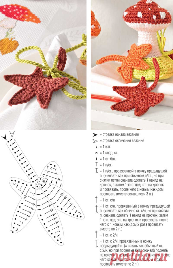 Кленовый лист - схема вязания крючком. Вяжем Декор на Verena.ru