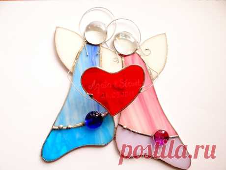 Par de ángeles cazador de sol de cristal manchado recién casados regalo regalo día de la madre pareja compromiso corazón Día de San Valentín ángeles suncatcher suncatcher - Etsy Chile
