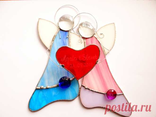 Par de ángeles cazador de sol de cristal manchado recién casados regalo regalo día de la madre pareja compromiso corazón Día de San Valentín ángeles suncatcher suncatcher - Etsy Chile