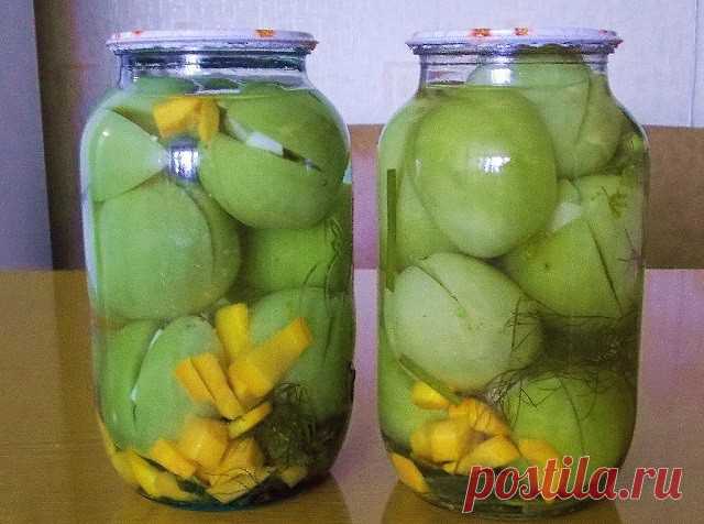 Зеленые помидоры с чесноком — Домашняя кулинария