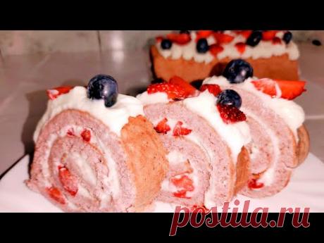 Рецепт бисквитного клубничного рулета! XИТ сезона!