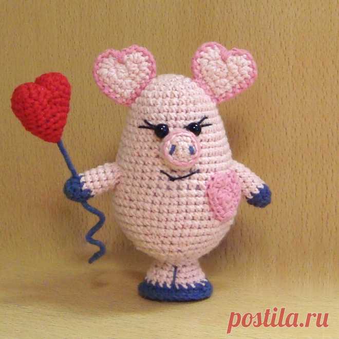 PDF Свинка Валентинка крючком. FREE crochet pattern; Аmigurumi animal patterns. Амигуруми схемы и описания на русском. Вязаные игрушки и поделки своими руками #amimore - свинка, поросёнок, свинья, поросенок.