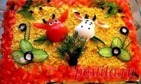 Рецепт салата «На лугу» на новогодний стол 2021 - красивый и вкусный новогодний салат в год белого металлического Быка