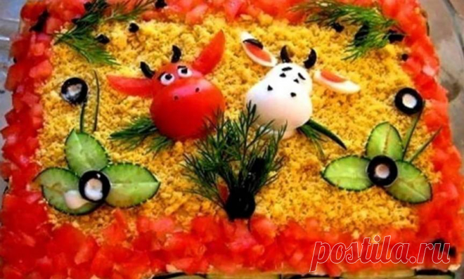 Рецепт салата «На лугу» на новогодний стол 2021 - красивый и вкусный новогодний салат в год белого металлического Быка