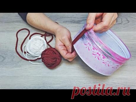 I took an old cookie tin, ropes and made...you will never guess! needlework, crafts - YouTube