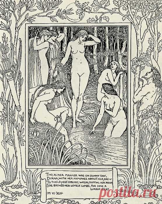 Diana and her nymphs illustration for The Faerie Queen by Walter Crane