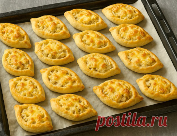 Лодочки с курицей и сыром
Мягкие лодочки с золотистой корочкой готовятся из простого теста и сочной начинки из курицы и овощей.