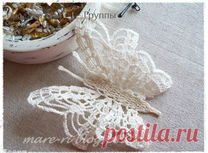 Бабочка крючком для украшения подушки из мешковины. Схемы бабочек