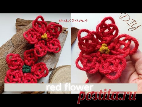 DIY macrame flower tutorial, red flower Christmas plant, home decor, easy macrame tutorial - YouTube