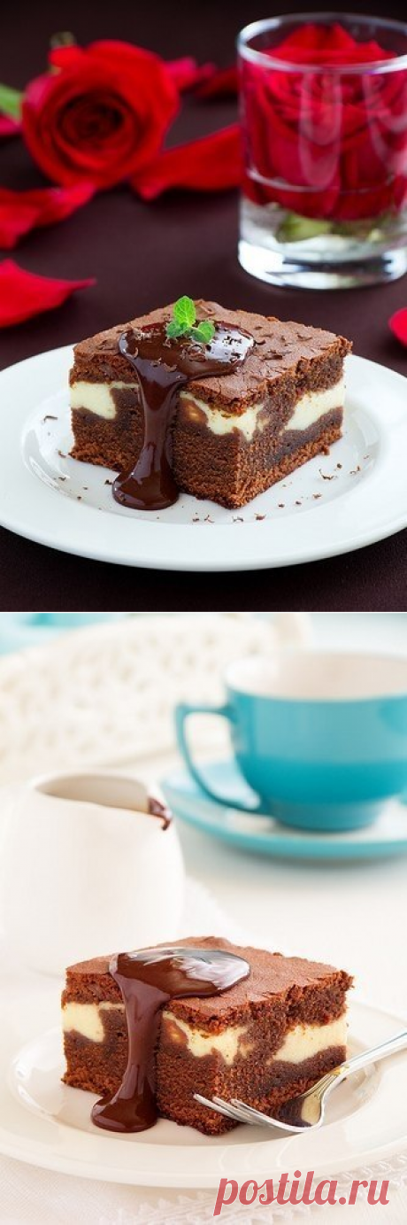 Кофейные брауни с сырной начинкой.