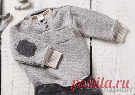 Вязаный пуловер с заплатками спицами для малышей
