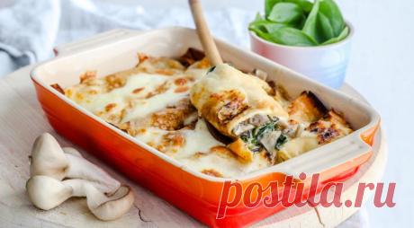 Блинчики с грибами, шпинатом и сыром, пошаговый рецепт с фото