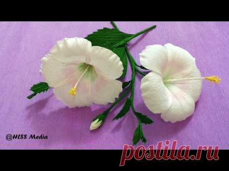 How To Make white Hibiscus Paper Flower origami step by step/ DIY crepe paper flower tutorials