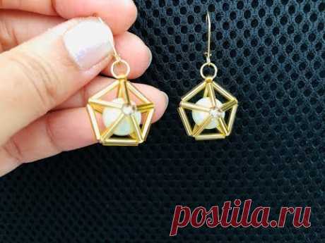 3D Star Bugle bead Earrings || How to make Bugle caged Earrings || Beaded Earrings