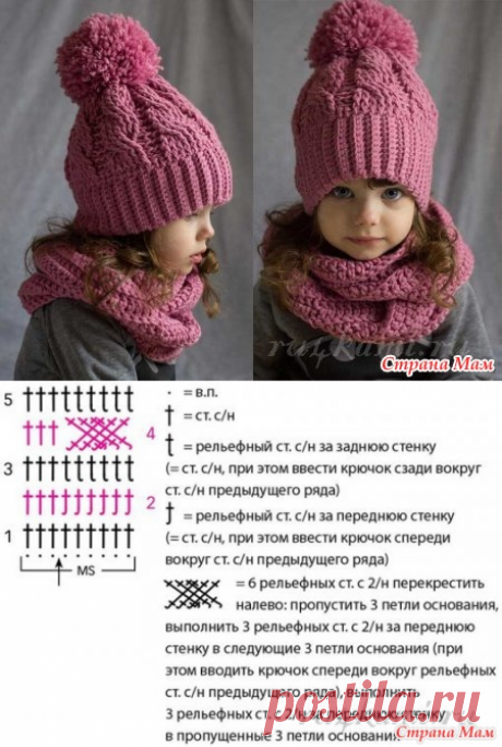 . Шапочка крючком для девочки - Вязание - Страна Мам
