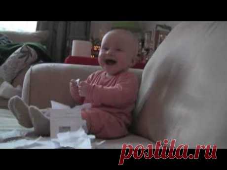 Baby Laughing Hysterically at Ripping Paper (Original)
