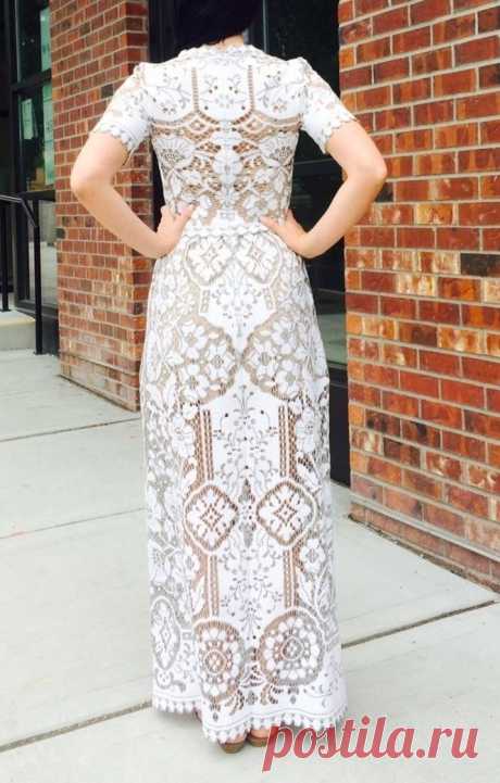 Vintage Wedding White Cut out Crochet Lace Maxi Boho Dress Sz S Valentino Stl