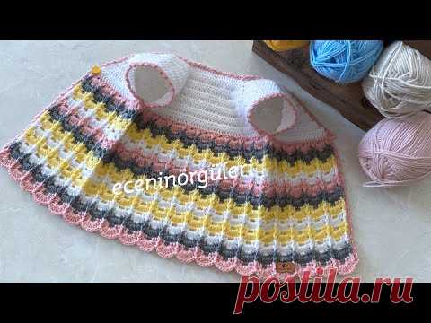 Tığ işi Renkli Kolay Yelek / V Yakalı Kız Bebek Yeleği / 1 yaş için