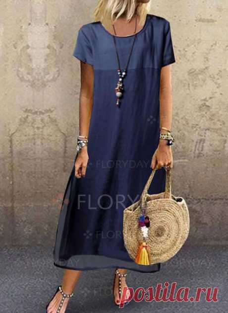 Casual Color Block Tunic Round Neckline Shift Dress - Floryday