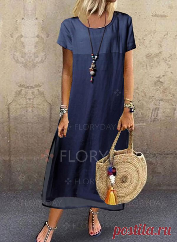Casual Color Block Tunic Round Neckline Shift Dress - Floryday