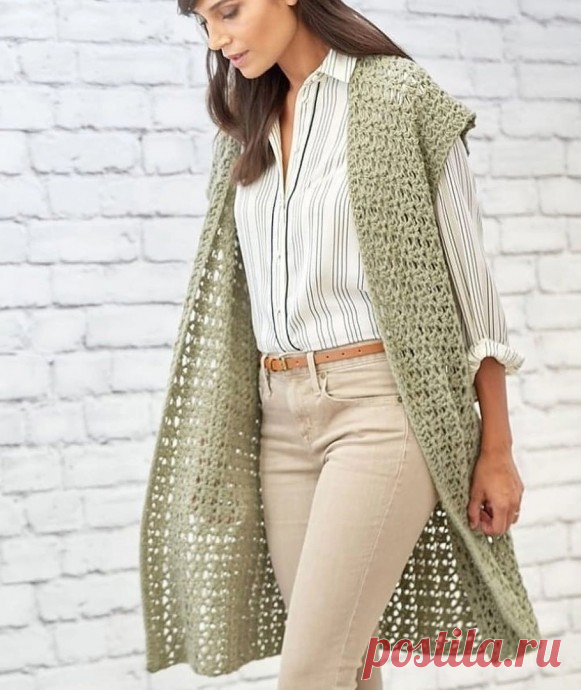 ✮Длинный жилет - практично и ажурно