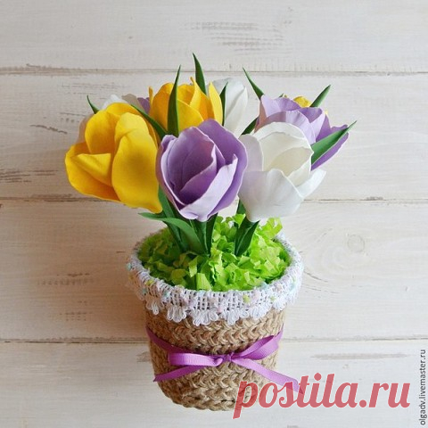 Крокусы из фоамирана (фома) в горшочке