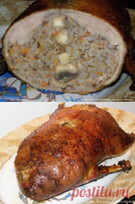 Фаршированная утка гречкой и грибами