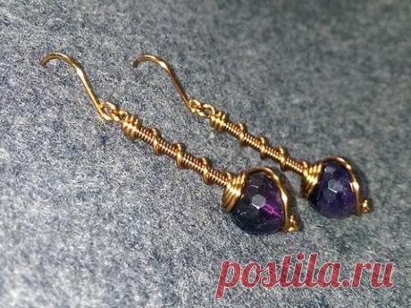 Simple earrings with spherical stones - How to make wire jewelery 141