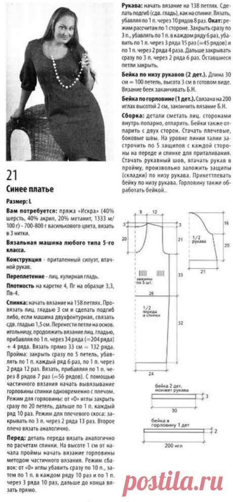 Приталенное платье спицами - Схемы вязания - Крючок и спицы
