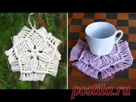 DIY Macrame Coaster Snowflake Ornament Tutorial - YouTube